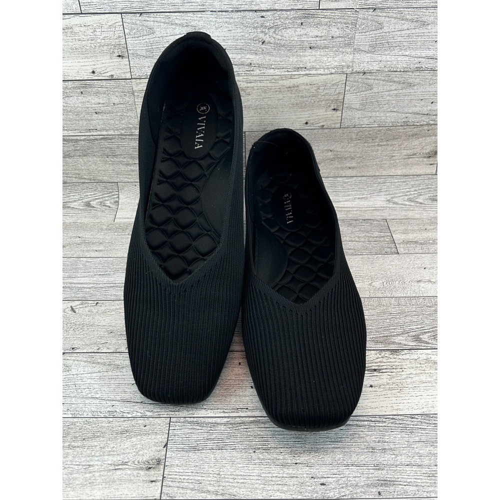 Vivaia Margot 2.0 Black Ribbed Knit Square Toe Flats Women Sz EU 43